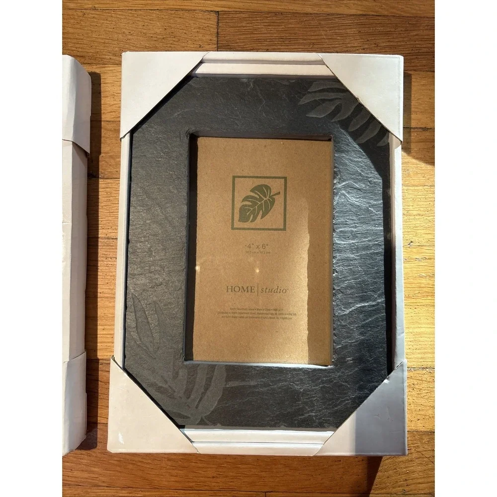Rustic Photo Frame Set Of 2 Genuine Slate Stone 4x6 Tabletop Jungle Fossil Leaf